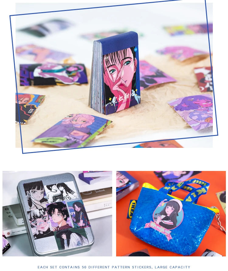 Yoofun 50pcs Kawaii Stickers Japanese Washi Paper Sticker Cartoon Sticker for Scrapbooking Journals Cute Stationery