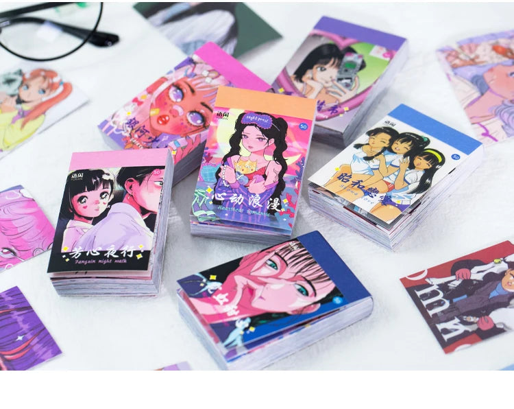 Yoofun 50pcs Kawaii Stickers Japanese Washi Paper Sticker Cartoon Sticker for Scrapbooking Journals Cute Stationery