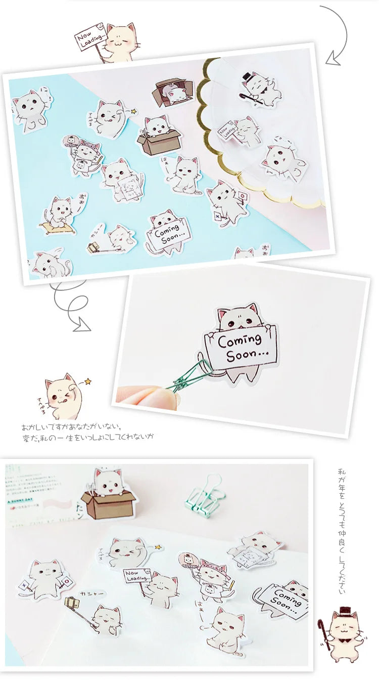 Lot de 45 Stickers Kawaii Chat Blanc