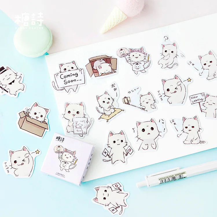 Lot de 45 Stickers Kawaii Chat Blanc