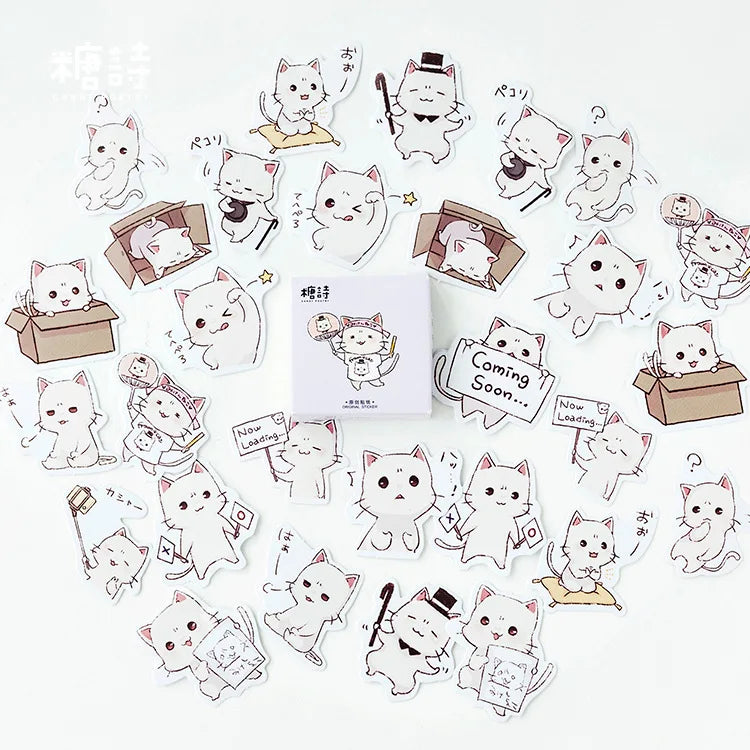 Lot de 45 Stickers Kawaii Chat Blanc