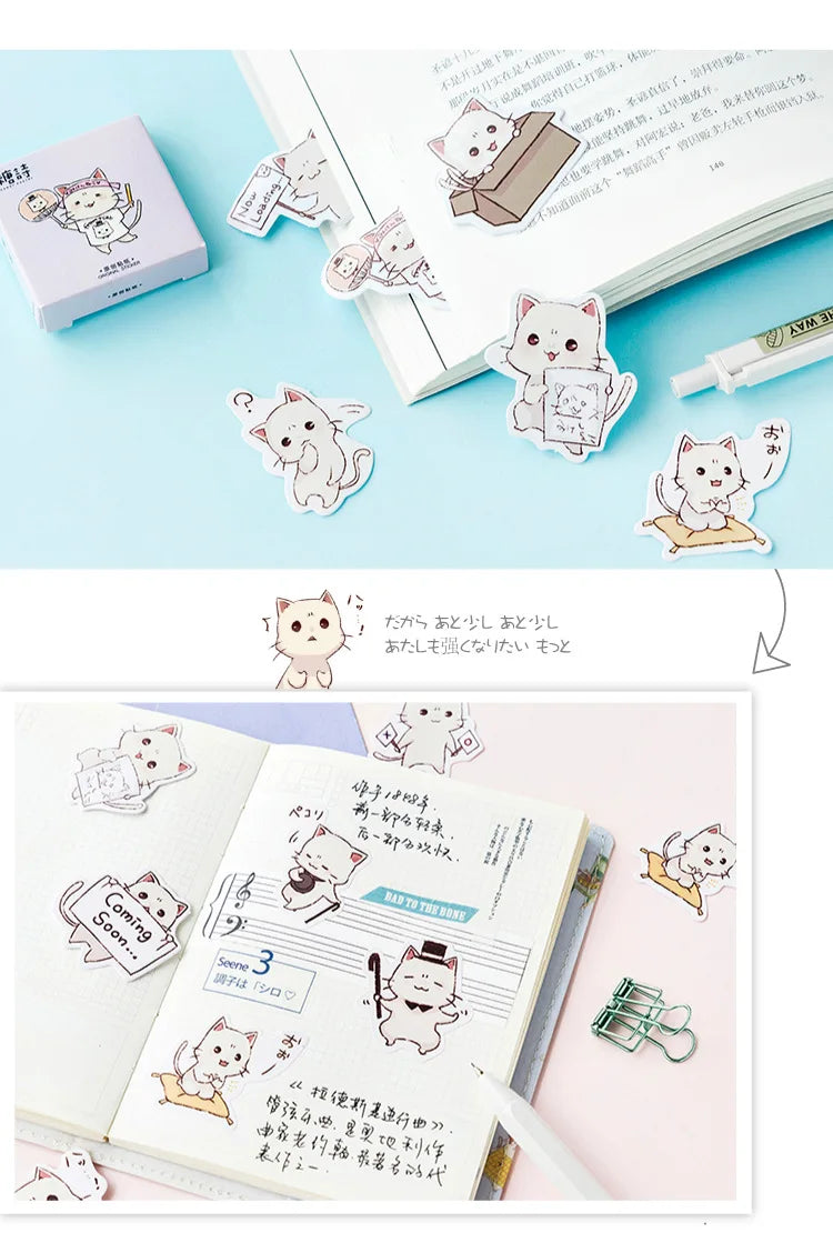 Lot de 45 Stickers Kawaii Chat Blanc