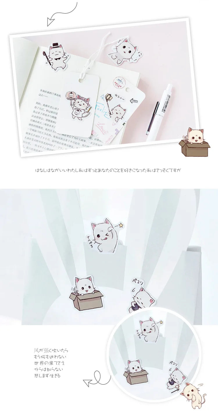 Lot de 45 Stickers Kawaii Chat Blanc