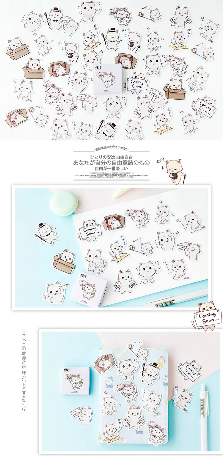 Lot de 45 Stickers Kawaii Chat Blanc