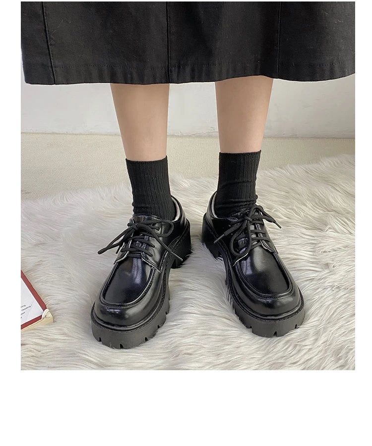 Uniform Shoes Small Leather Shoes Female British Girl Japanese Wild Black Retro Mary Jane Shoes Lolita Platform Shoes Low Hee