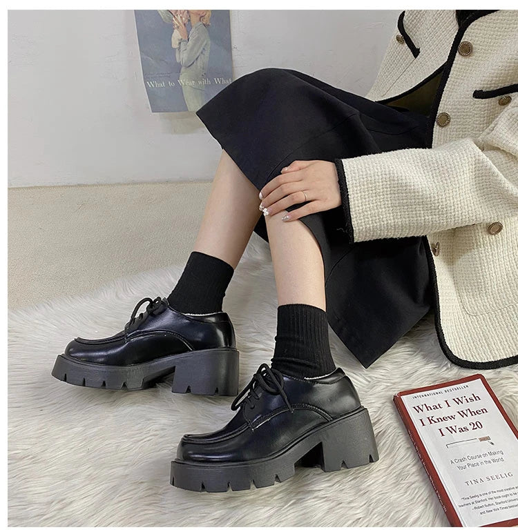 Uniform Shoes Small Leather Shoes Female British Girl Japanese Wild Black Retro Mary Jane Shoes Lolita Platform Shoes Low Hee