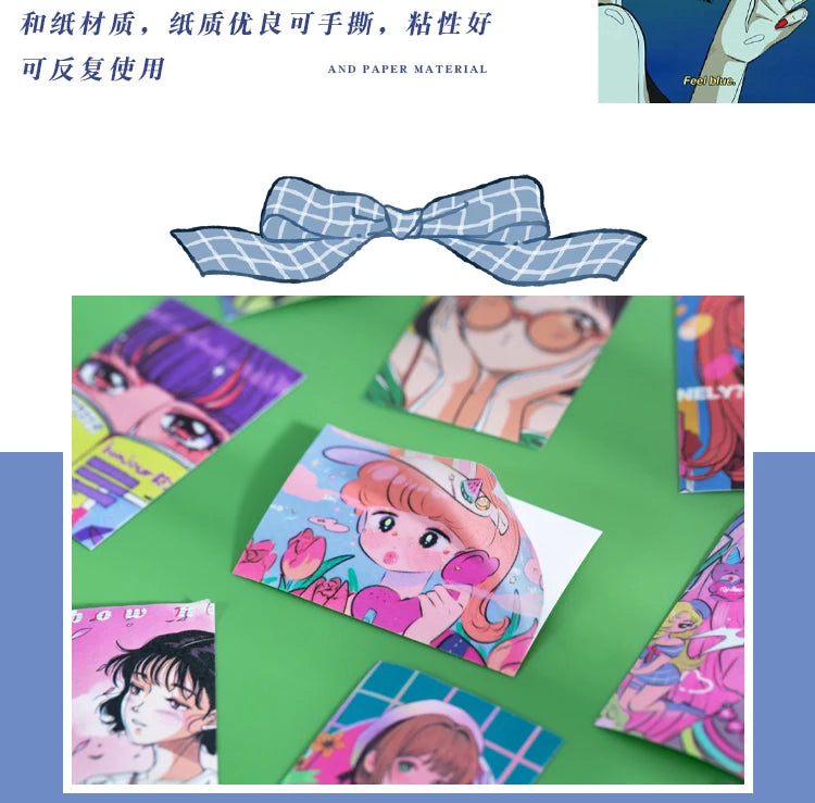 Yoofun 50pcs Kawaii Stickers Japanese Washi Paper Sticker Cartoon Sticker for Scrapbooking Journals Cute Stationery