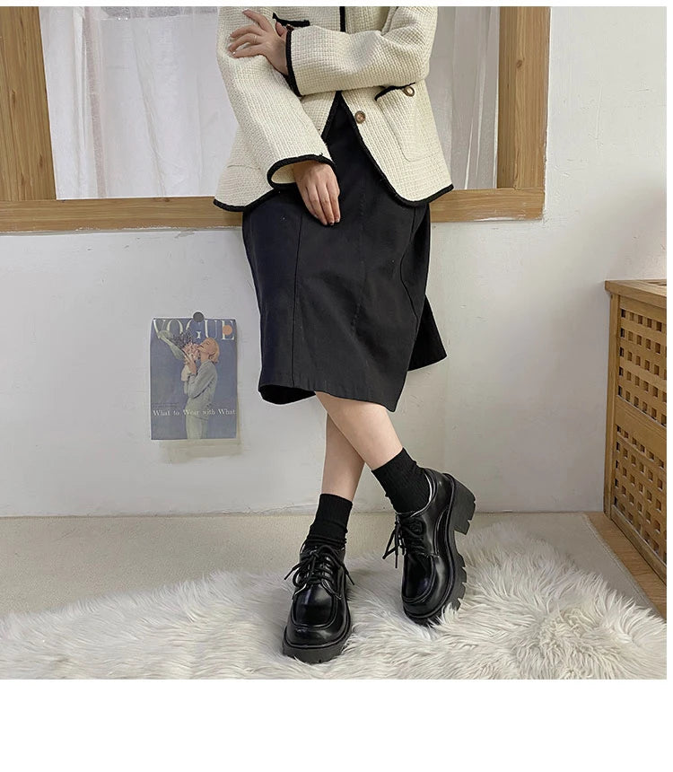 Uniform Shoes Small Leather Shoes Female British Girl Japanese Wild Black Retro Mary Jane Shoes Lolita Platform Shoes Low Hee