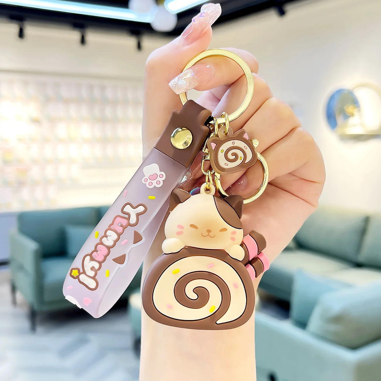 Porte-Clés Kawaii - Cake Roll Chat Marron