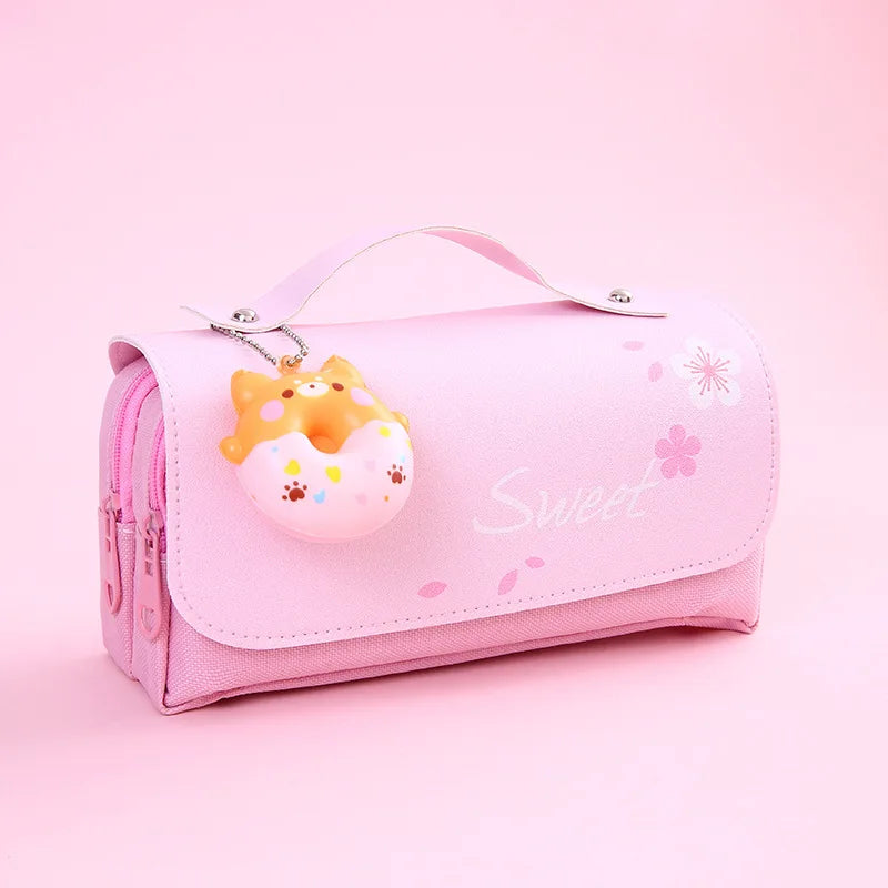 Trousse Kawaii Squishy Grande Capacité Donut Rose A