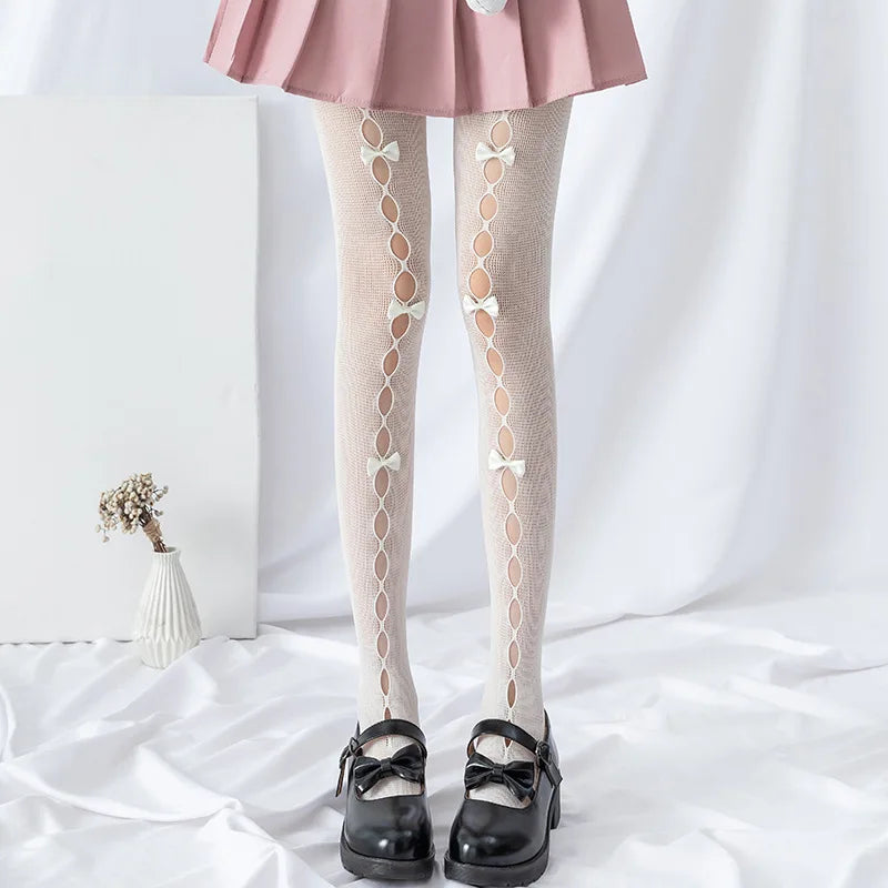 Collants Kawaii à Nœud Papillon - Bas Résille Style Japonais