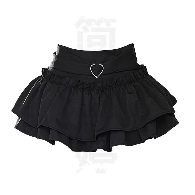 Y2K Kellykitty Japan Black Half Length Skirt Female A-word Summer Fluffy Skirt Self Cultivation Appear Thin Cake Short Pleated