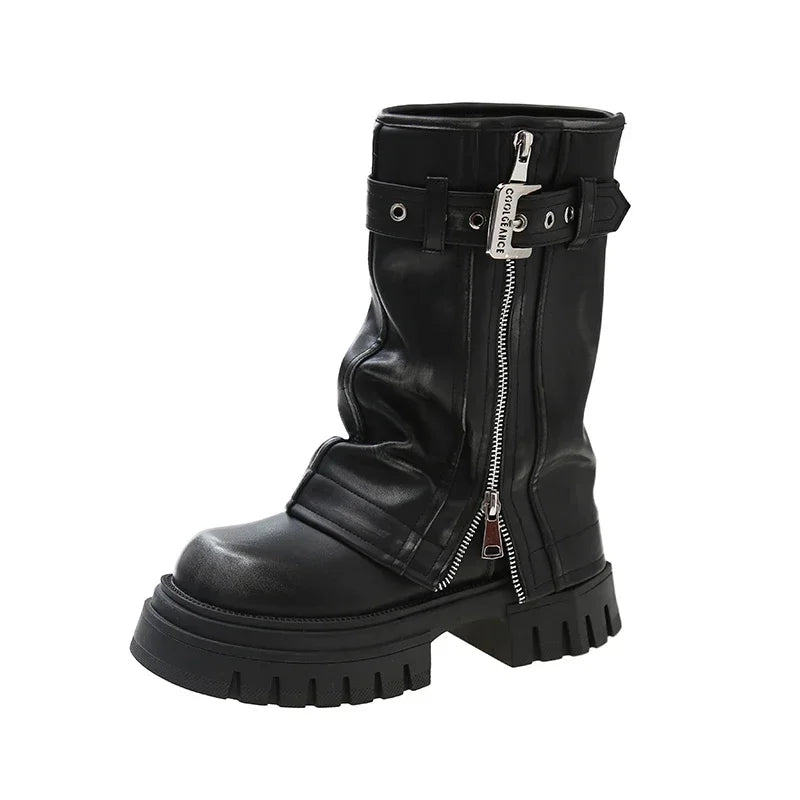 Bottes Kawaii Mi-Mollet avec Boucle Noir