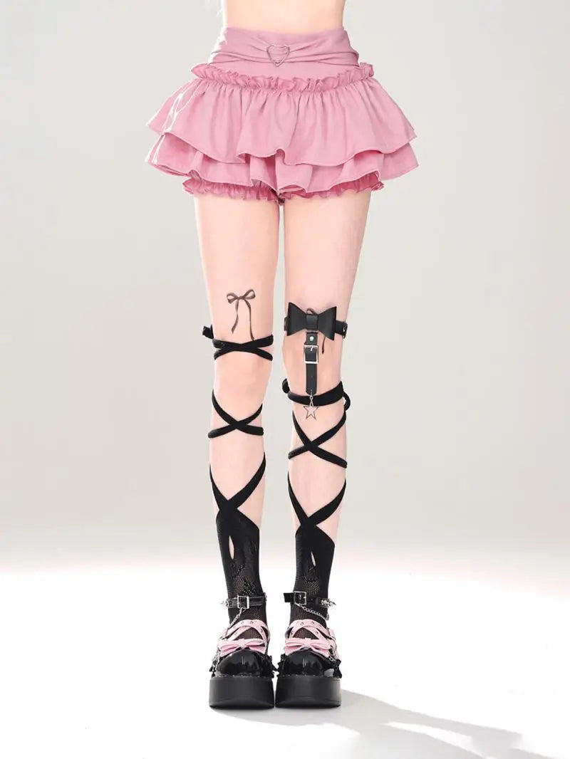 Y2K Kellykitty Japan Black Half Length Skirt Female A-word Summer Fluffy Skirt Self Cultivation Appear Thin Cake Short Pleated