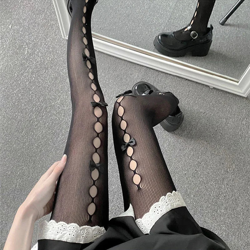Collants Kawaii à Nœud Papillon - Bas Résille Style Japonais