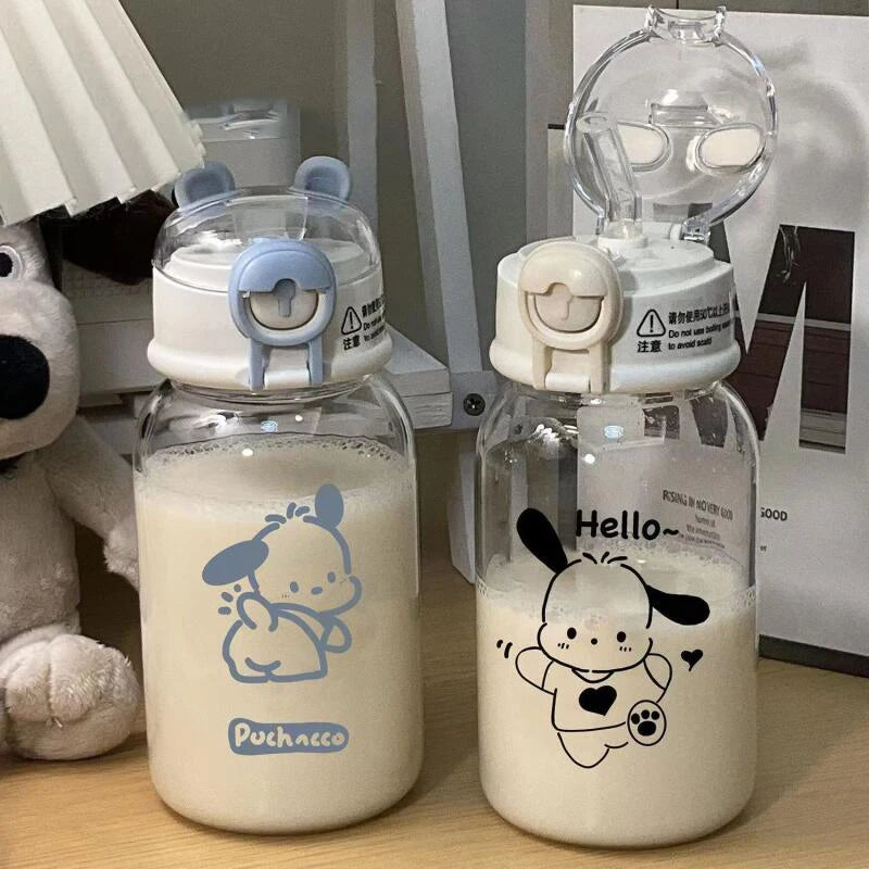 Gourde Kawaii Sanrio - Bouteille Transparente avec Paille 600ML
