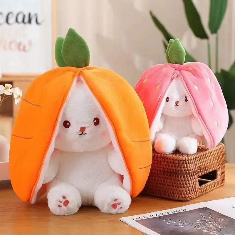 Peluche Kawaii Lapin Transformable en Fraise et Carotte