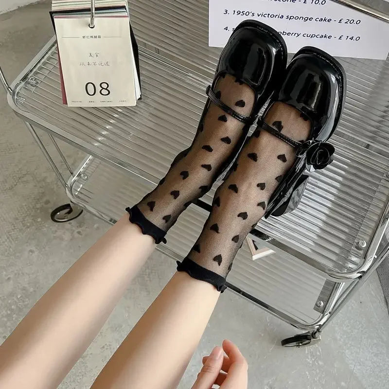 Chaussettes Transparentes Dentelles Lolita - Style Kawaii noir Taille unique