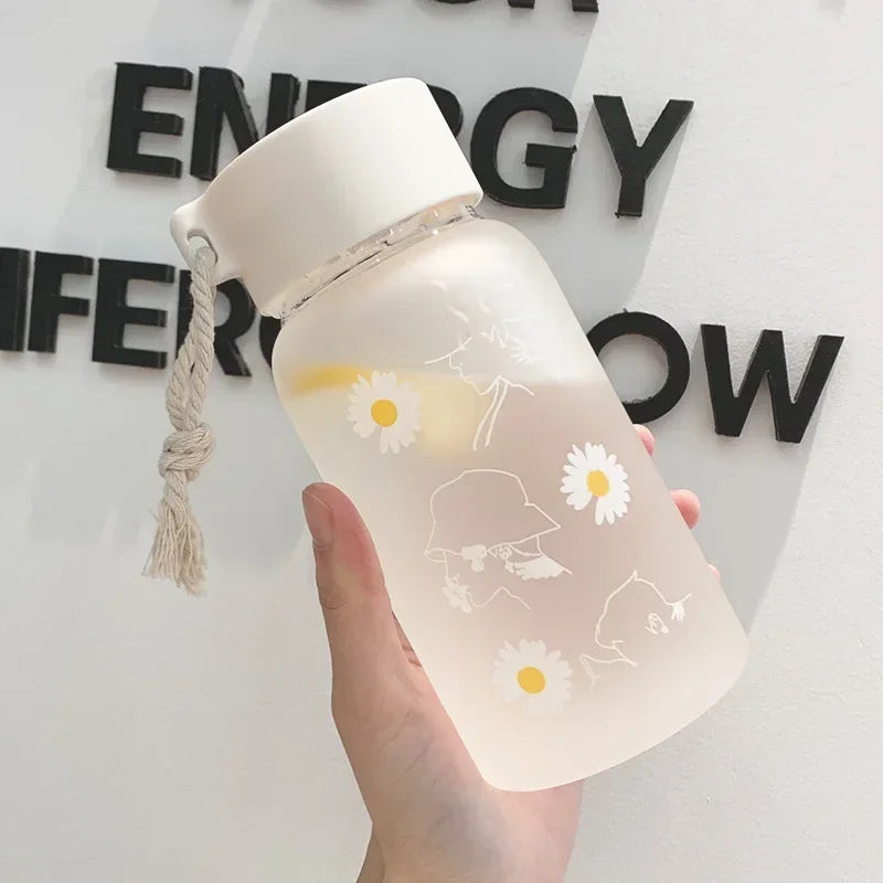 Gourde Kawaii 500ML - Transparente Mat avec Motif Marguerite