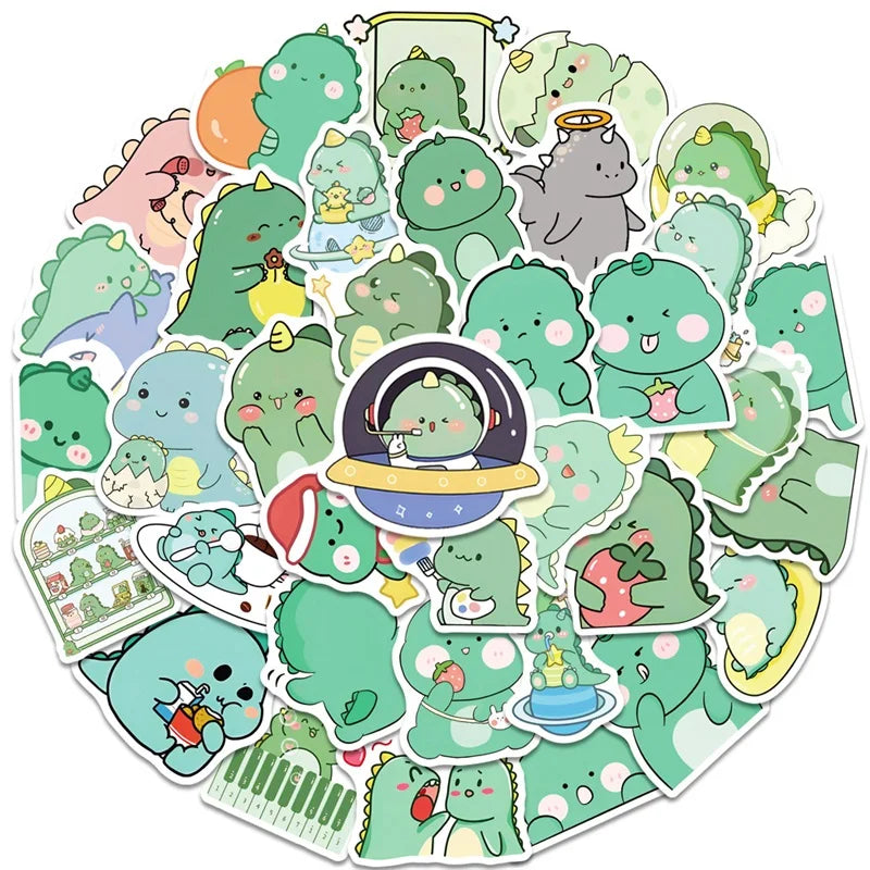 Pack de Stickers Kawaii Dinosaures Verts