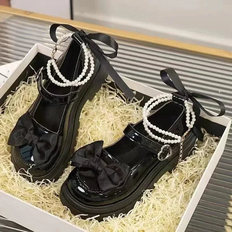 Women's Casual Shoes New Kawaii Pearl Chain Mary Jane Women's Shoes Fashion Versatile Lolita Loafers Outdoor Sandals 여성화 로레타