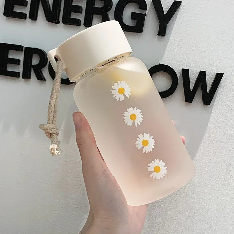 Gourde Kawaii 500ML - Transparente Mat avec Motif Marguerite