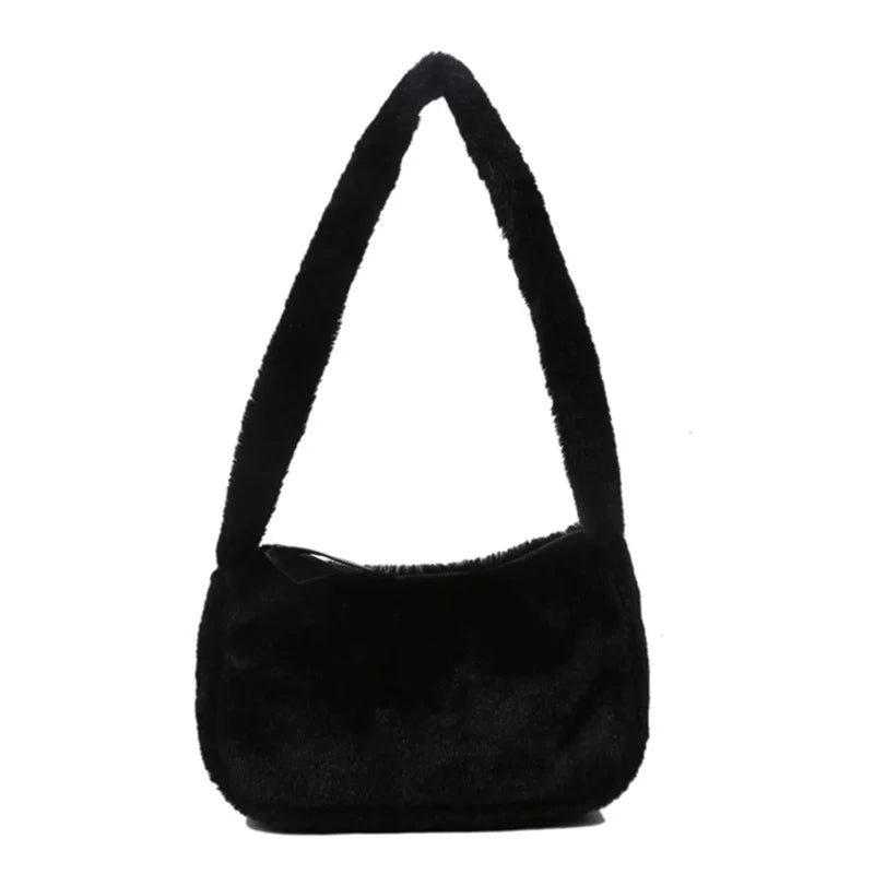 Sac à Bandoulière en Peluche Noir