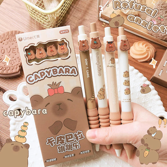 Stylo Gel Effaçable Kawaii - Capybara Lot de 4 Bleu