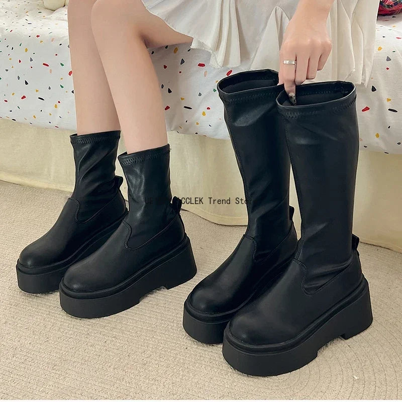 Bottes Hautes et Basses Kawaii - Style Coréen avec Talon Carré