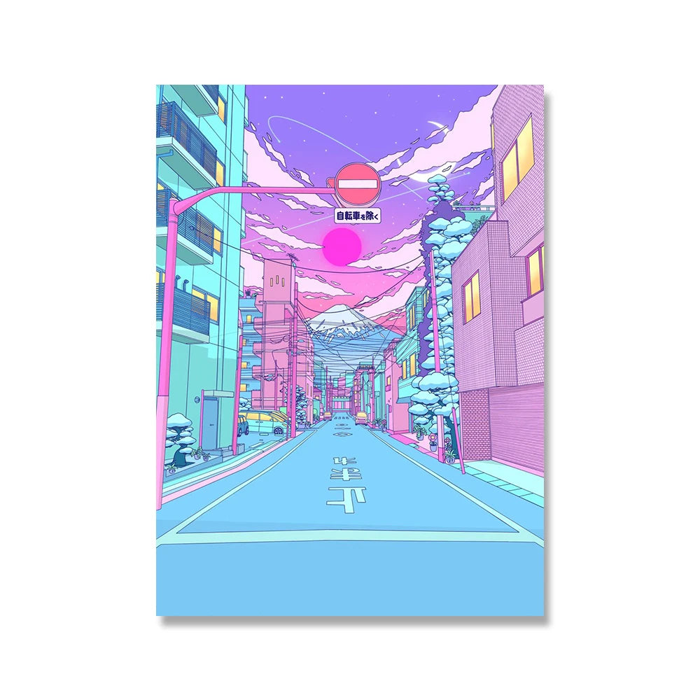 Poster Kawaii "Night City Pop" Montagne