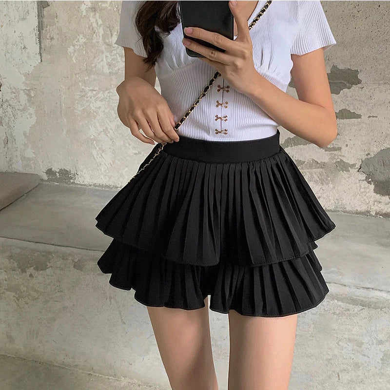 Jupe Kawaii Élégante à Taille Haute - Style Coréen