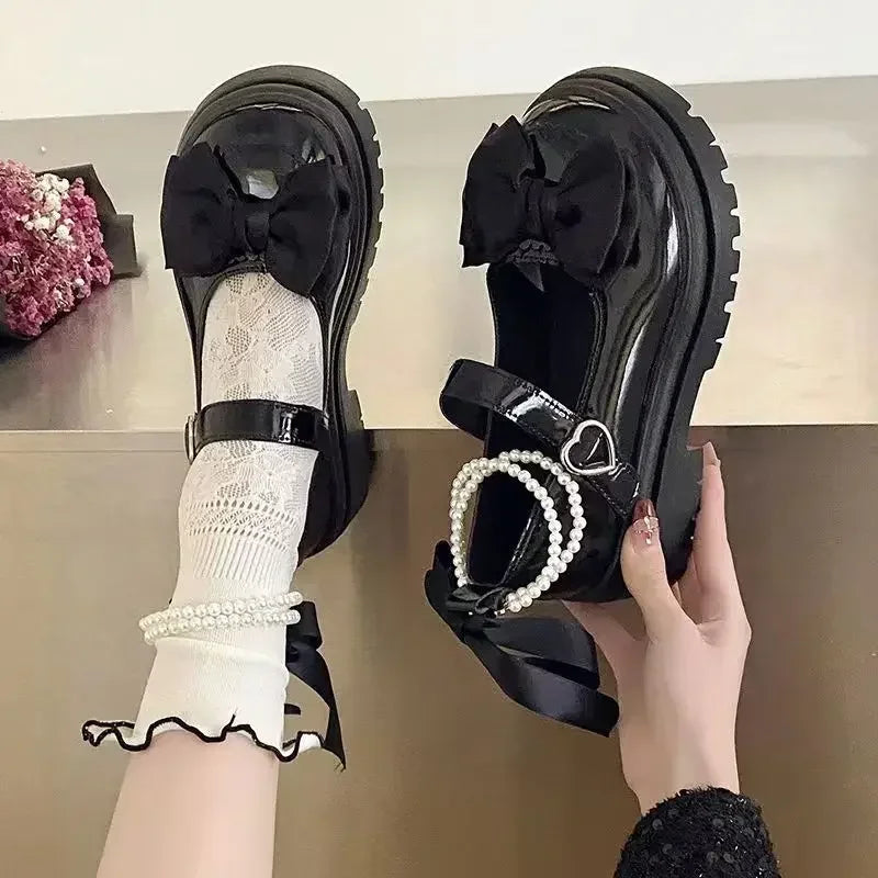 Women's Casual Shoes New Kawaii Pearl Chain Mary Jane Women's Shoes Fashion Versatile Lolita Loafers Outdoor Sandals 여성화 로레타