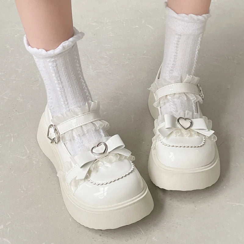 Chaussures Kawai à Plateforme - Cœur Lolita Y2K Beige