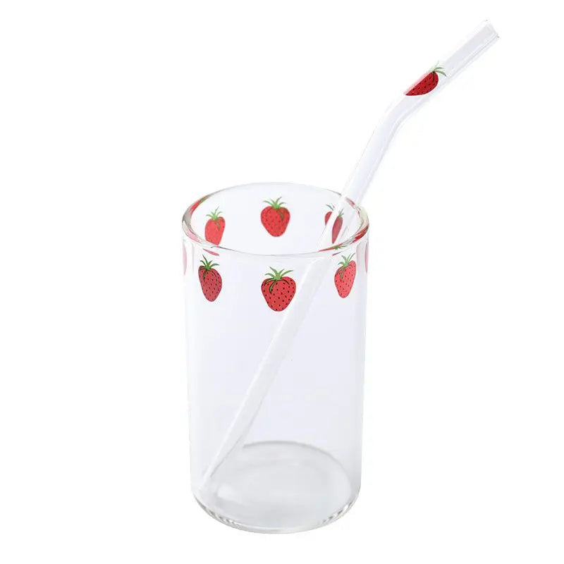 Verre Kawaii en Verre Fraise avec Paille - NANA