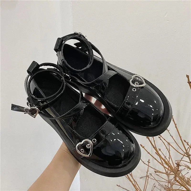 Shoes Lolita shoes Women heels platform mary janes Star Buckle Strap Mary Janes Women Cross-tied Girls Rivet Casual kawaii shoes black light 89