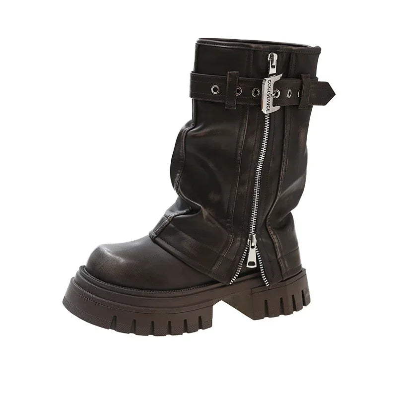Bottes Kawaii Mi-Mollet avec Boucle Marron