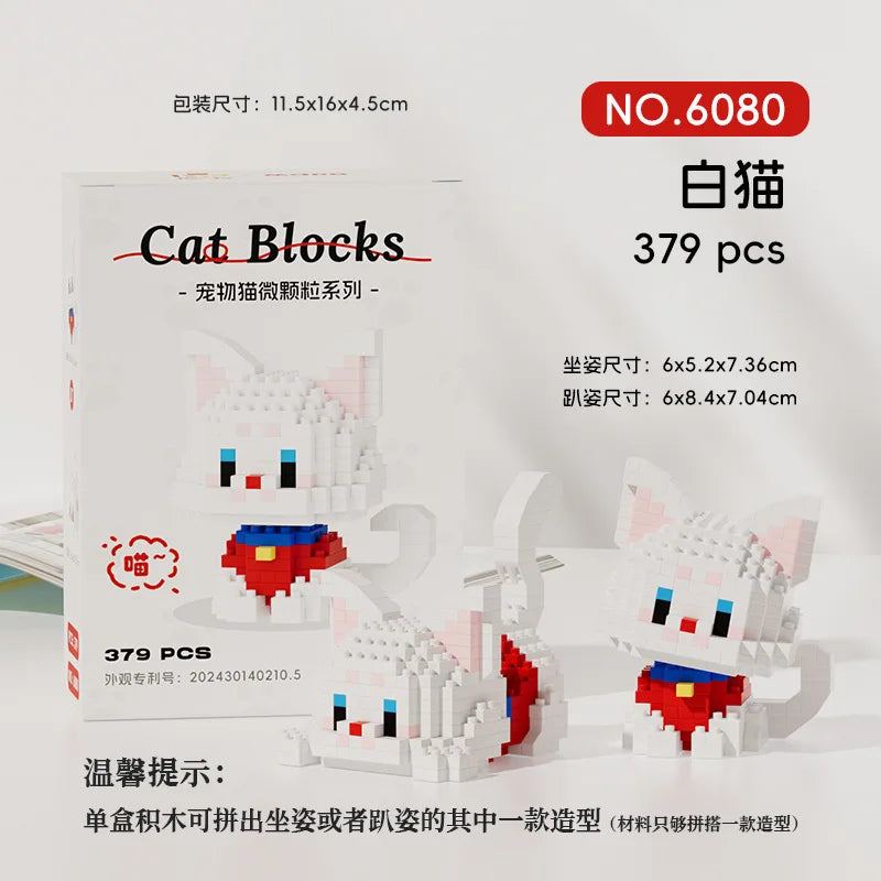 Set de Micro Blocs de Construction Chat Kawaii Chat Blanc