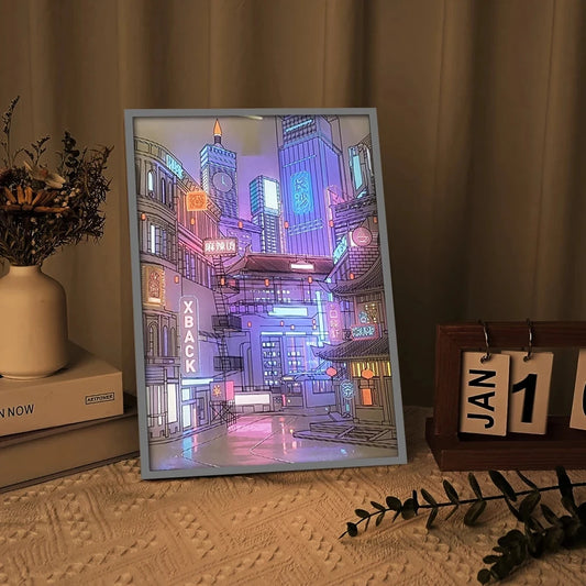 Lampe Kawaii LED - Peinture Lumière Ville Nocturne Romantique