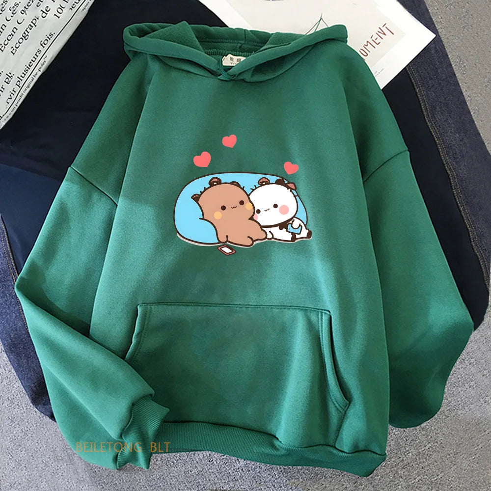 Sweat à Capuche Kawaii - Les petits amoureux Vert foncé