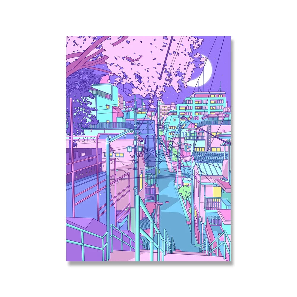 Poster Kawaii "Night City Pop" Centre ville