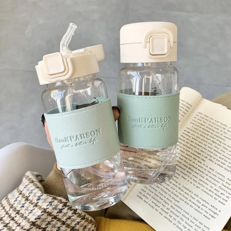 Bouteille Kawaii avec Paille - Gourde Portable en Plastique