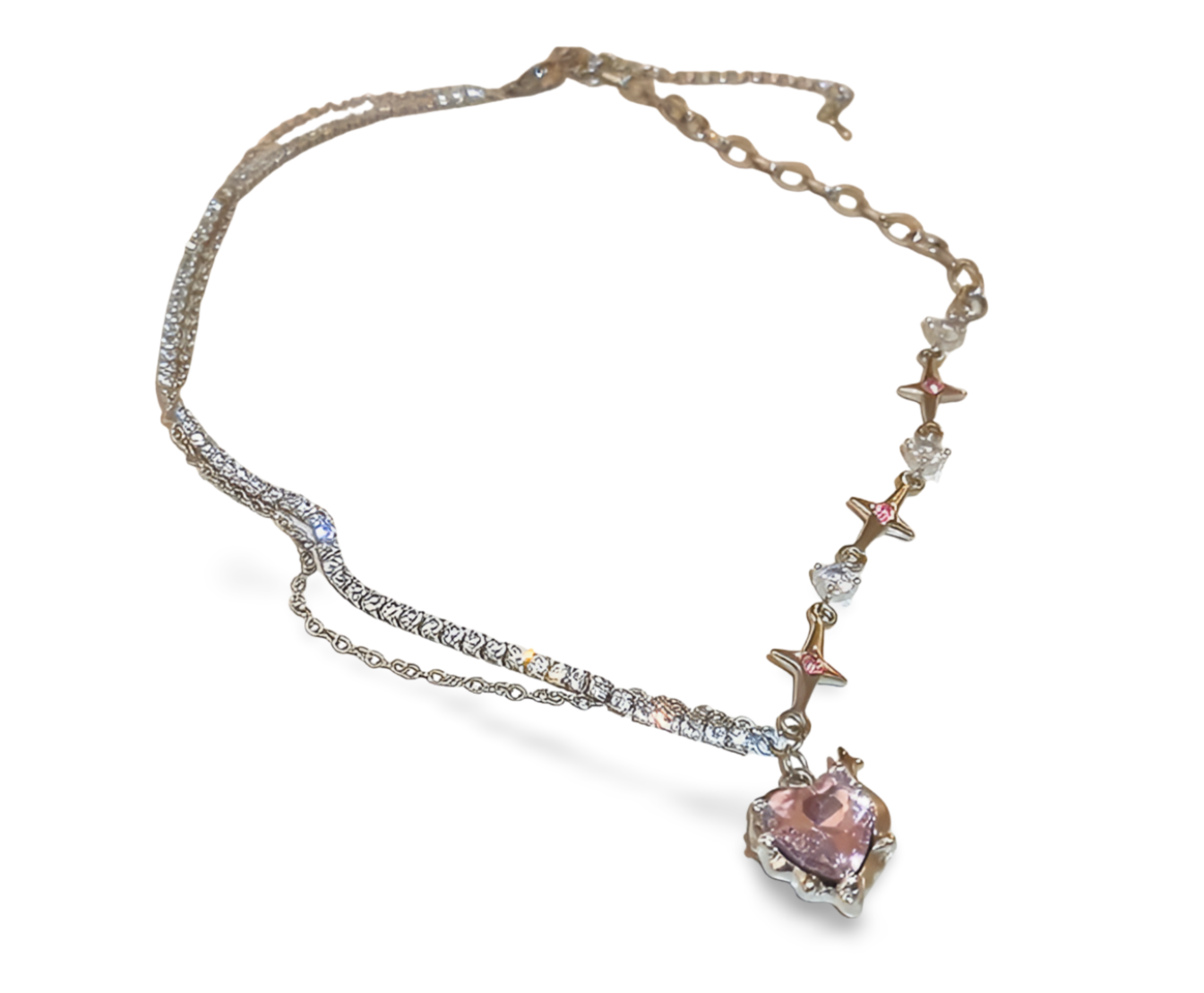 Collier Coeur Crystal Noir et Rose Kawaii Rose