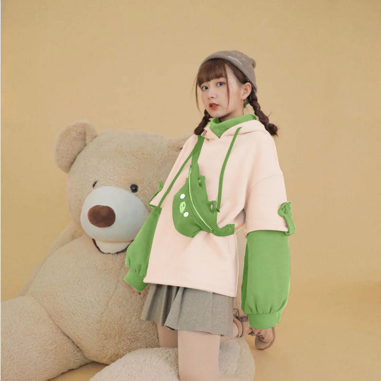 Hoodie Oversize Kawaii avec Sac Ours