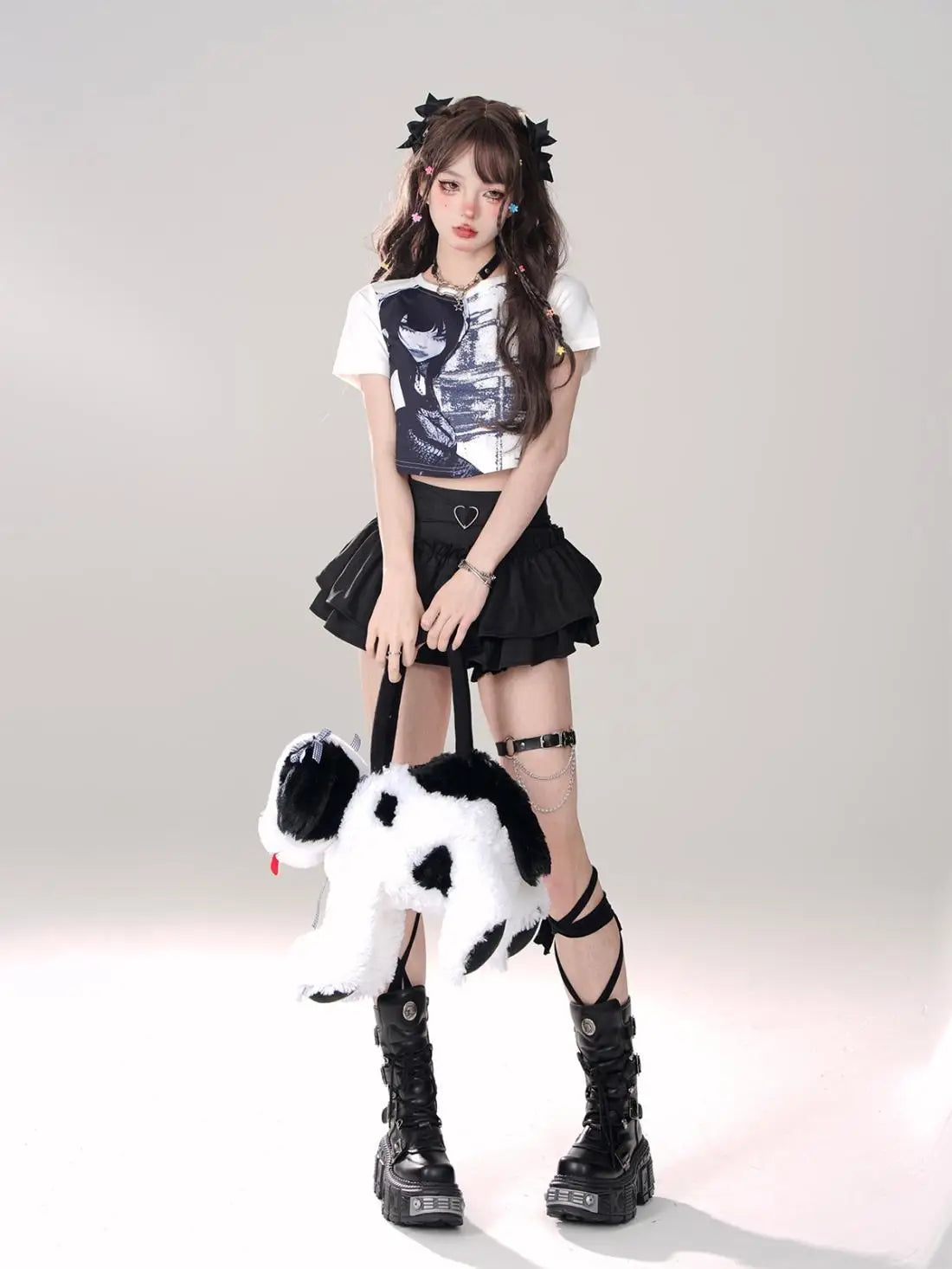 Y2K Kellykitty Japan Black Half Length Skirt Female A-word Summer Fluffy Skirt Self Cultivation Appear Thin Cake Short Pleated