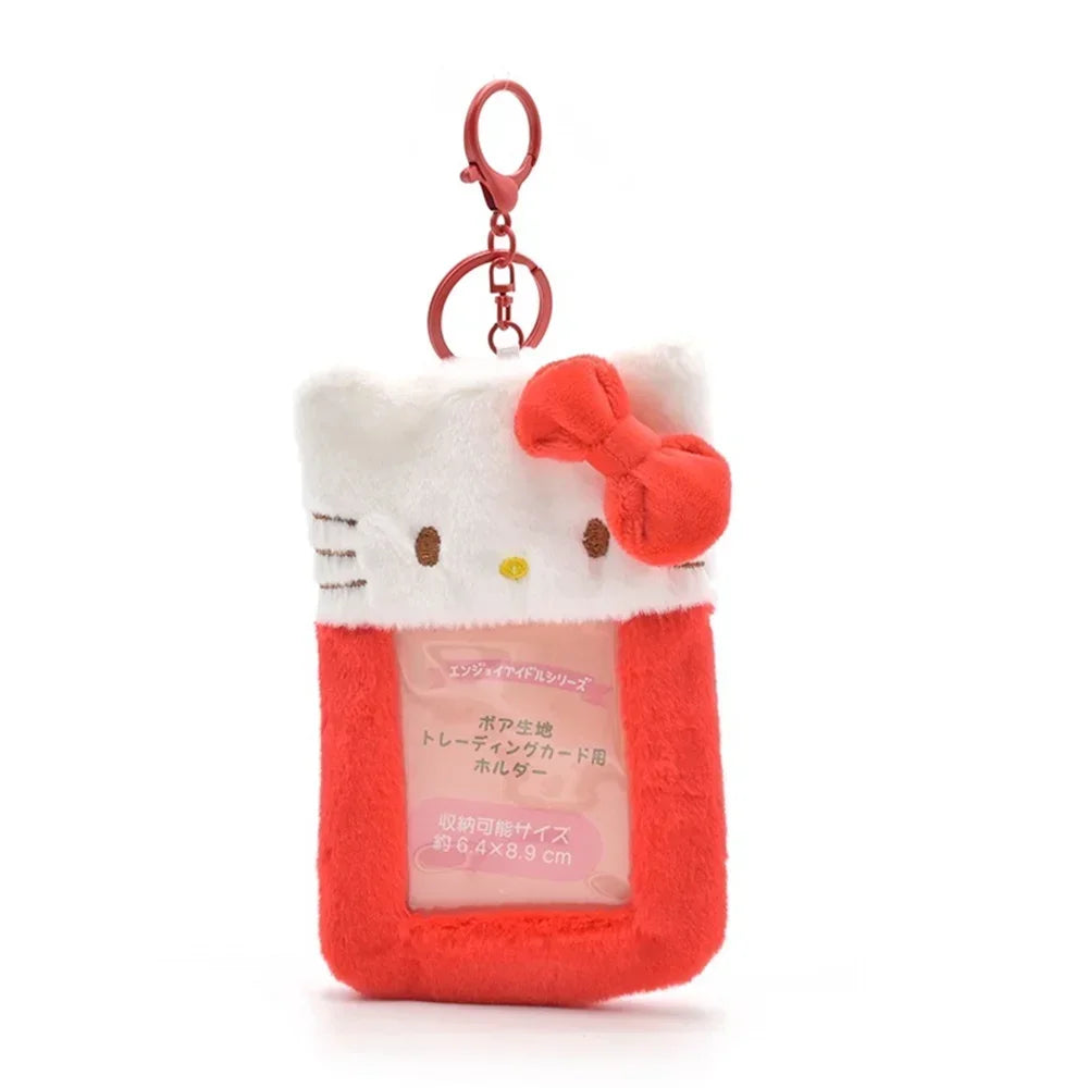 Étui à Cartes Kawaii en Peluche avec Porte-Clés Kawaii Hello Kitty