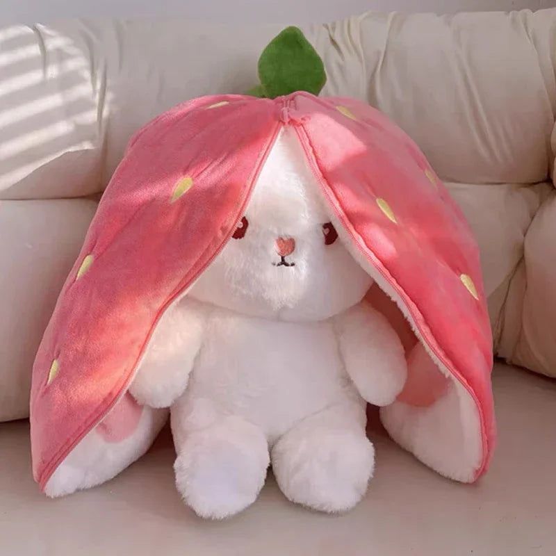 Peluche Kawaii Lapin Transformable en Fraise et Carotte