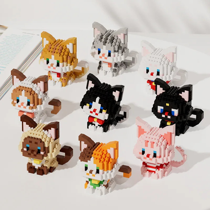 Set de Micro Blocs de Construction Chat Kawaii