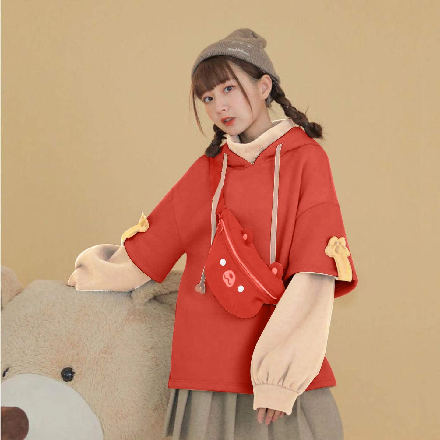 Hoodie Oversize Kawaii avec Sac Ours