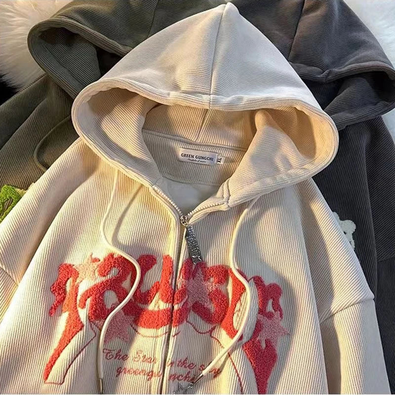 Sweat à Capuche en Velours Côtelé - Y2K Beige