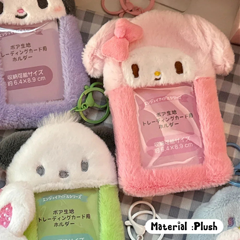 Étui à Cartes Kawaii en Peluche avec Porte-Clés Kawaii